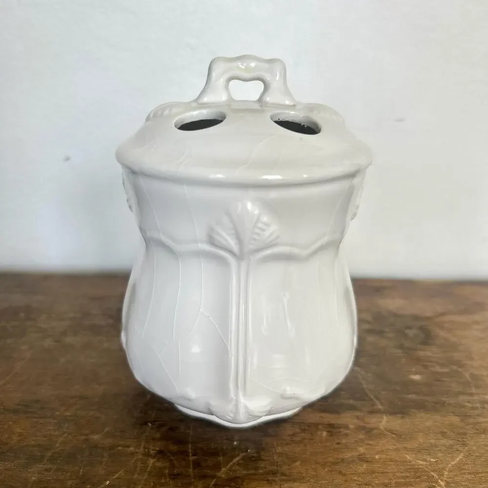 Shabby Chic White Ceramic Toothbrush Holder, Vintage Bathroom Accessories Decor